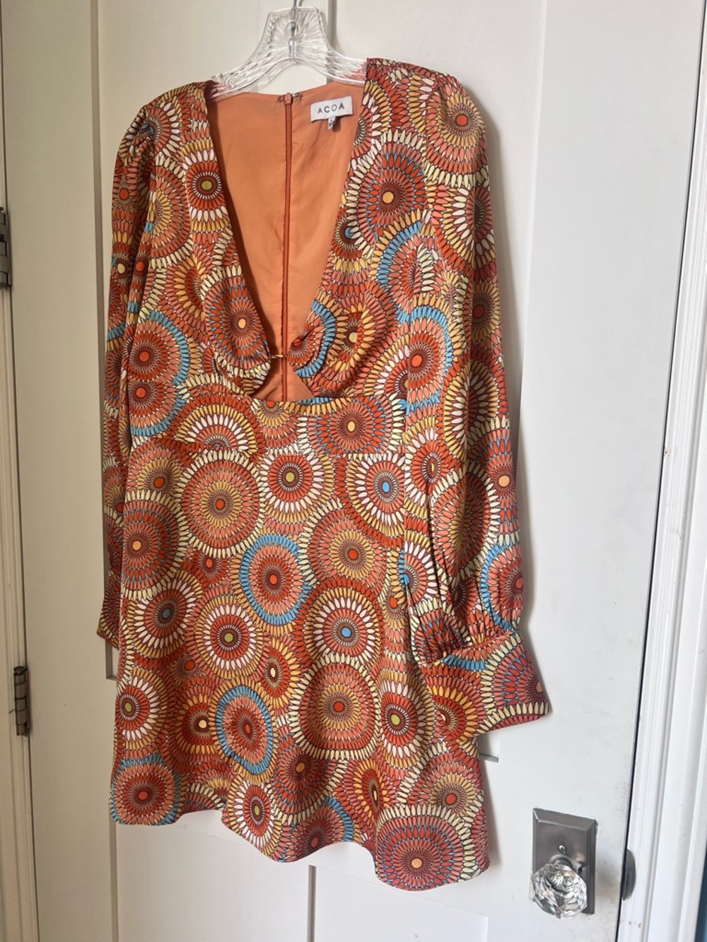 ACOA Retro 70s Psychedelic Flora Groovy Boho Mod Long Sleeve Mini Dress Sz L - Picture 3 of 12
